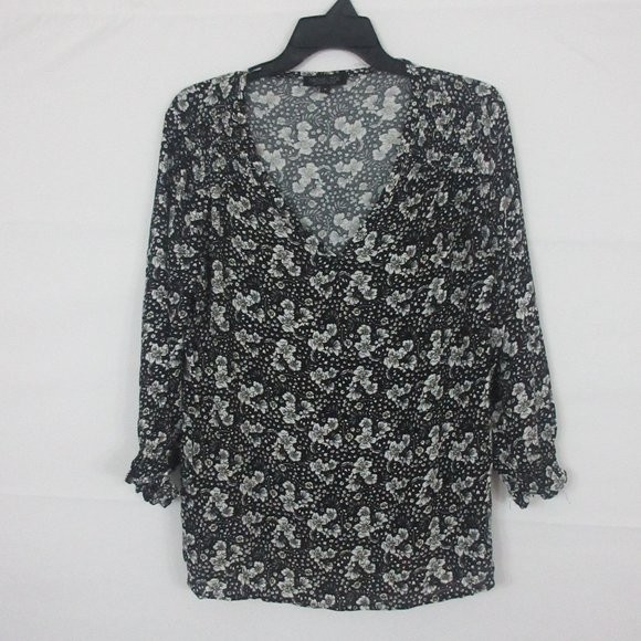 Rachael Zoe Blouse Medium V-Neck Floral Long Sleeve Ruffle Cuff Top M - Picture 1 of 7